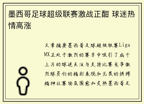 墨西哥足球超级联赛激战正酣 球迷热情高涨